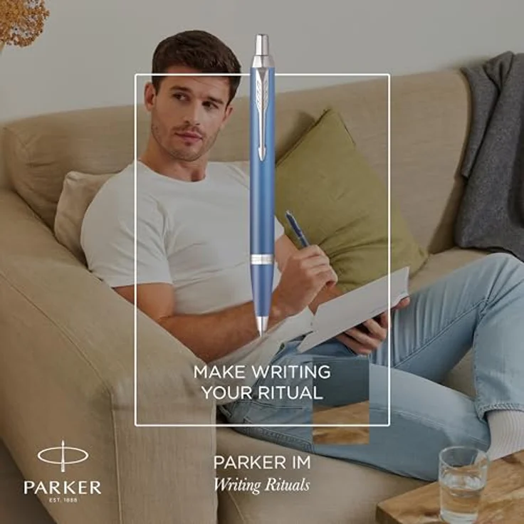 Parker Pen IM Writing Rituals Blue GT, Kugelschreiber mit Chrom-Zierteilen und QUINKflow Mine, blau – Bild 2