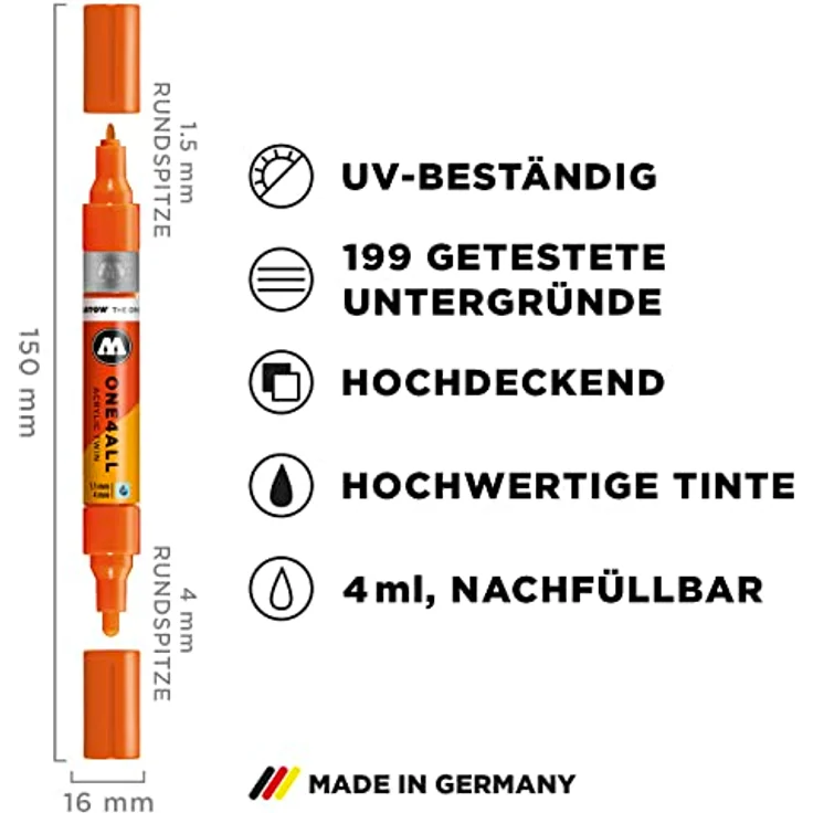 MOLOTOW Permanentmarker ONE4ALL Acrylic Twin Basic-Set 2, nachfüllbar, wasserfest, 12er Stiftebox in verschiedenen Farben – Bild 4