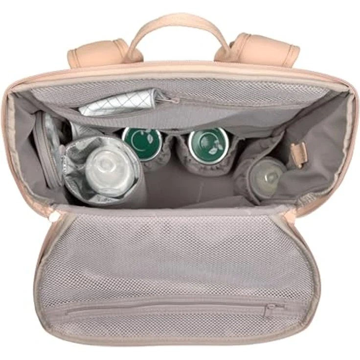 LÄSSIG Slender Up Backpack, Baby Wickelrucksack mit Wickelunterlage, Kinderwagenbefestigung und Flaschenhalter, camel – Bild 2