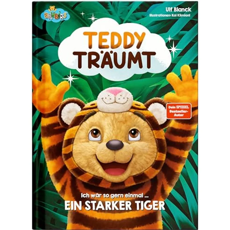 BRUBIES Kuscheltier mit Bilderbuch - Teddy Träumt - Ich wär so gern einmal EIN starker Tiger - Teddybär mit Buch für Kinder ab 2 Jahren - Plüschtier aus superweichem Material - Autor ULF Blanck – Bild 3