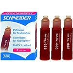 Schneider 6662 Nachfüllpatrone rot/3St. für Textmarker MAXX-115. brillant-190
