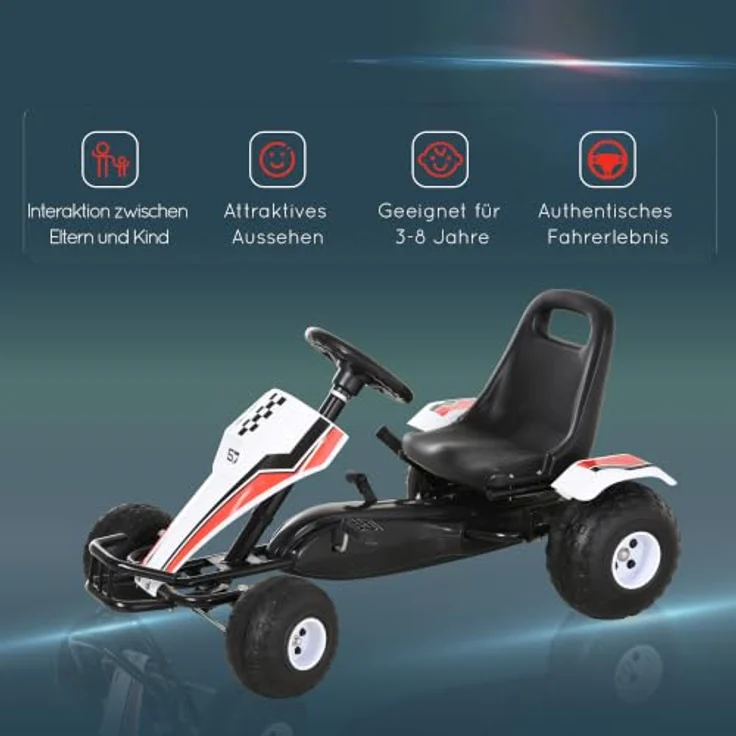 HOMCOM Kinder Go-Kart mit Handbremse weiß – Bild 6