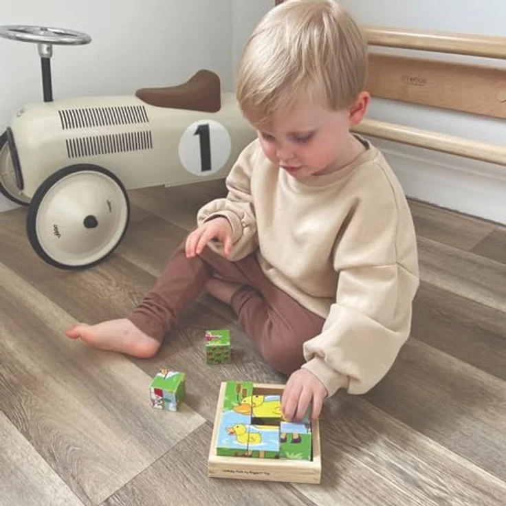 Bigjigs Farm Animals Block Puzzle, Holzpuzzle mit 6 verschiedenen Bauernhoftieren, inklusive stabiler Holzkiste – Bild 8