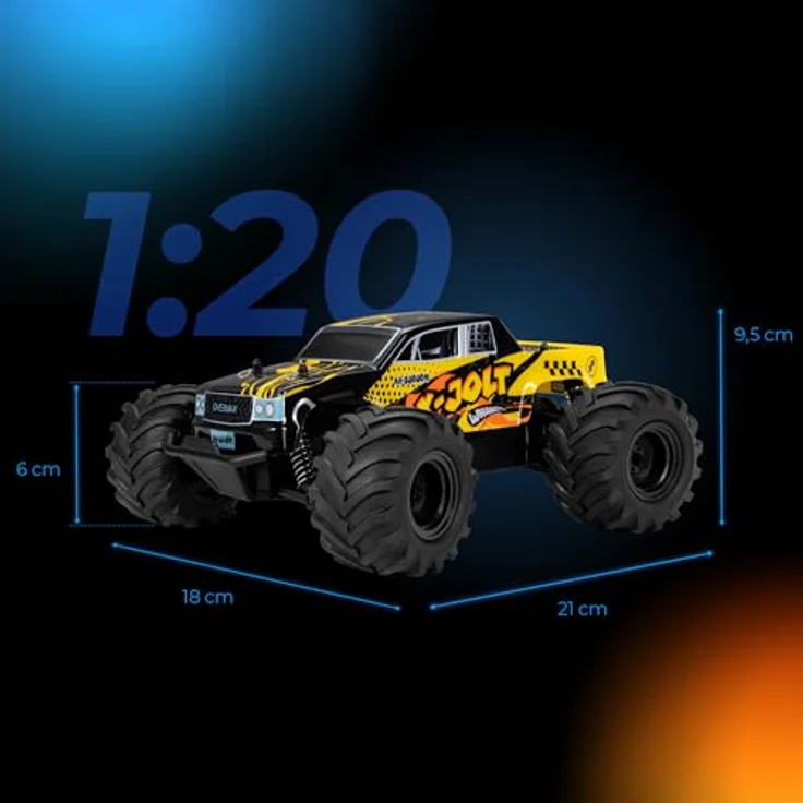 Overmax X-Jolt RC Monster Truck 1:20, ferngesteuertes Offroad-Auto 2WD, bis 20 km/h, 2 Akkus für 30 Min Fahrzeit, 2,4 GHz Steuerung, stoßdämpfend, ab 8 Jahren – Bild 3