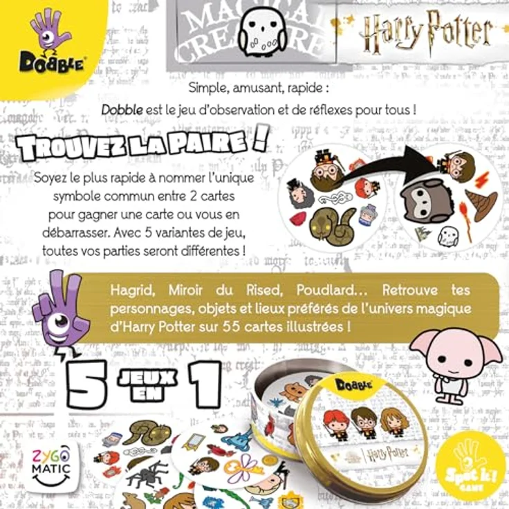 Zygomatic Dobble Harry Potter, Kartenspiel mit Eco Sleeve für Kinder, Französisch – Bild 4