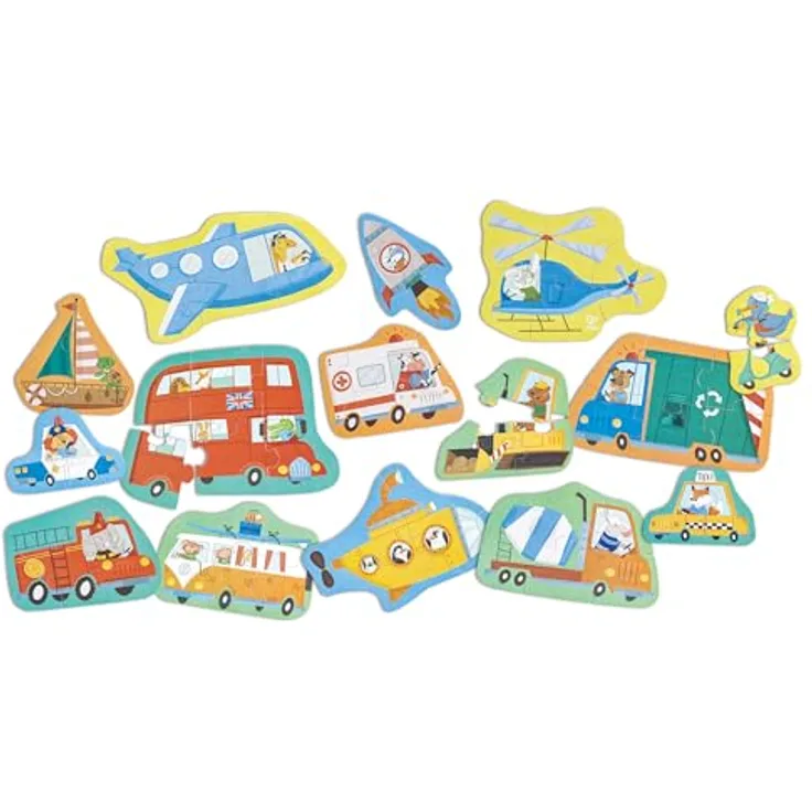Hape Wunderbares Fahrzeug-Puzzle, Set mit 15 klassischen Fahrzeug-Puzzles zur Förderung von Motorik und Problemlösungsfähigkeiten