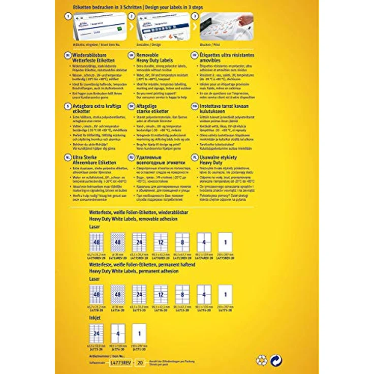 AVERY Zweckform L4773REV-20, wetterfeste Folienetiketten, weiß, 480 Stück, 63,5 x 33,9 mm, selbstklebend, wasserabweisend, ablösbar – Bild 12