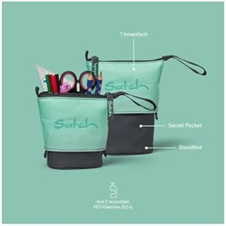 Satch Pencil Slider, Federmäppchen mit 3 Innenfächern und Geheimfach, recycelte Materialien, Ocean Mint - Blau – Bild 2