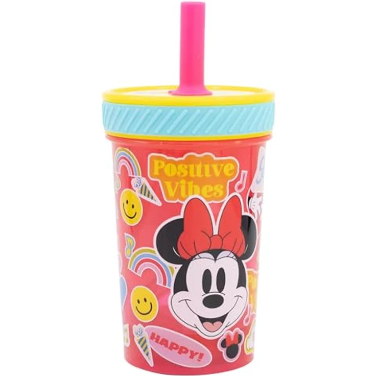 Stor PP-Becher Minnie Maus, kippsicher, mit Silikon-Trinkhalm, 370 ml, Blume, Power, BPA-frei – Bild 2
