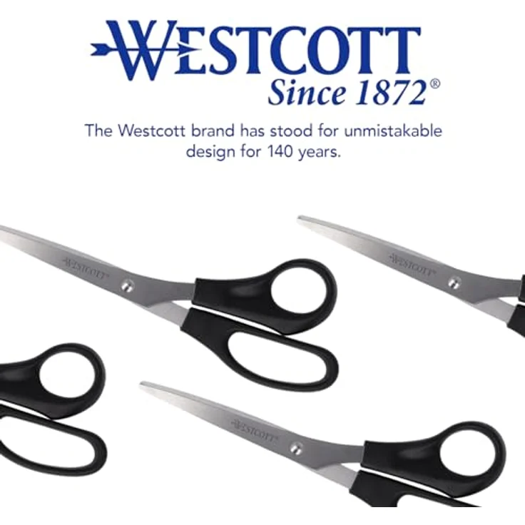 WESTCOTT Papierscheren 210mm, rostfreie Stahlklingen mit ergonomischem Kunststoffgriff, schwarz – Bild 7