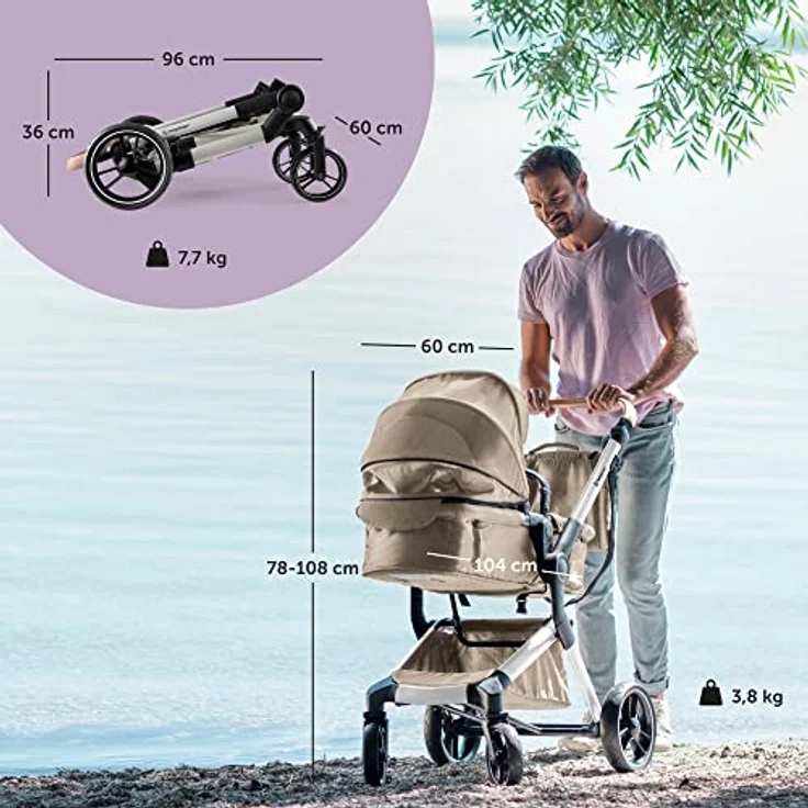Bergsteiger Kinderwagen Lugo 3in1 | Kombikinderwagen Komplettset inkl. Zubehör - Babyschale, Buggy-Aufsatz, Sonnenschutz & Wetterfußsack | Isofix Station erhältlich – Bild 6