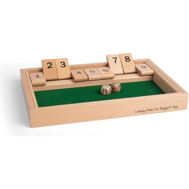 Bigjigs Toys Shut-The-Box-Würfelspiel, Brettspiel aus hochwertigen Materialien, 3 Teile, 270mm x 195mm, für Kinder ab 3 Jahren