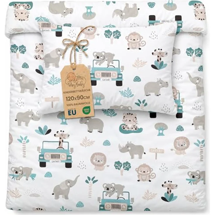 Totsy Baby Kinderbettwäsche Set, 90x120 cm Baumwolle, Wendebettbezug & Kissenbezug 40x60 cm, Oeko-Tex, für Jungen und Mädchen – Bild 1