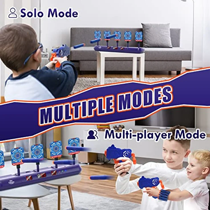 Lehoo Castle Elektrische Zielscheibe mit Spielzeugpistole, 5 Klappziele, 20 Schaumstoffdarts, Automatisches Punktesystem, Geeignet für Kinder ab 6 Jahren – Bild 4