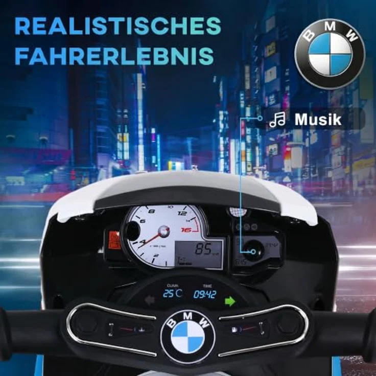 HOMCOM BMW S1000RR 6V Elektromotorrad mit Scheinwerfer und Musik, blau, für Kleinkinder von 18 bis 36 Monaten – Bild 3