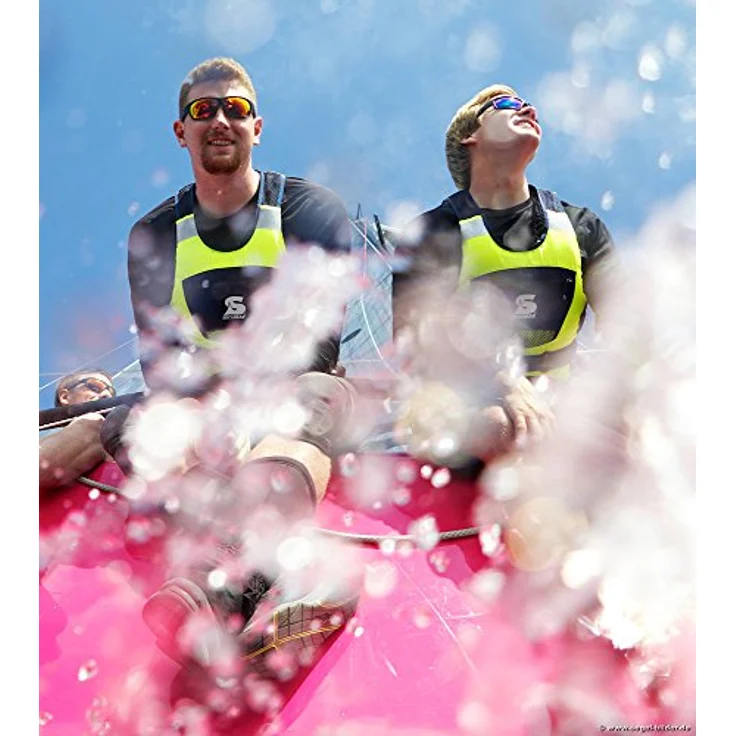 SECUMAR Schwimmweste Jump Pro, 50N-Klasse, Ergonomisches Design, Hoher Tragekomfort, Reflektierende Streifen, neongelb/ blau – Bild 2