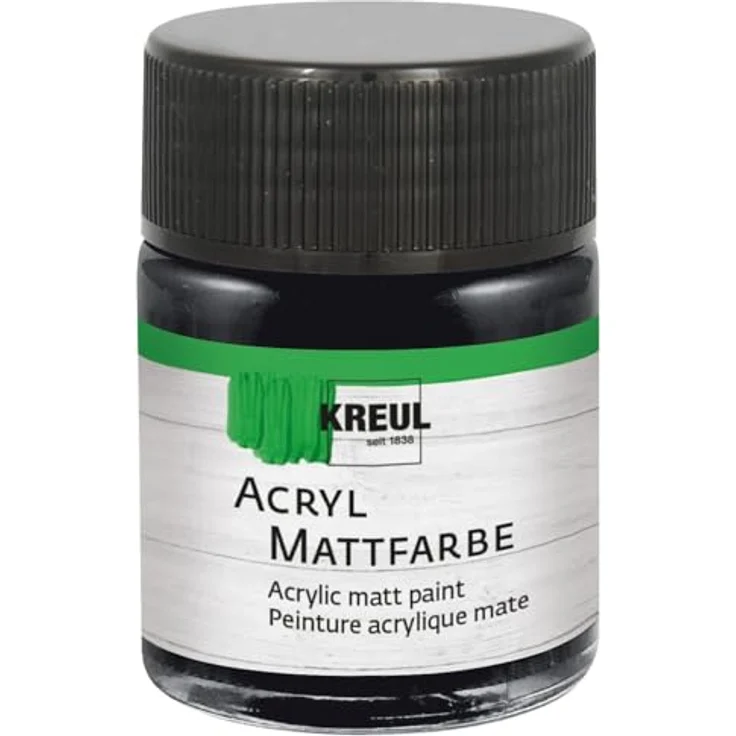 KREUL 75520 Acryl Mattfarbe, schwarz, 50 ml Glas, schnelltrocknend, wasserbasierte, cremig deckende Farbe für viele Untergründe – Bild 1