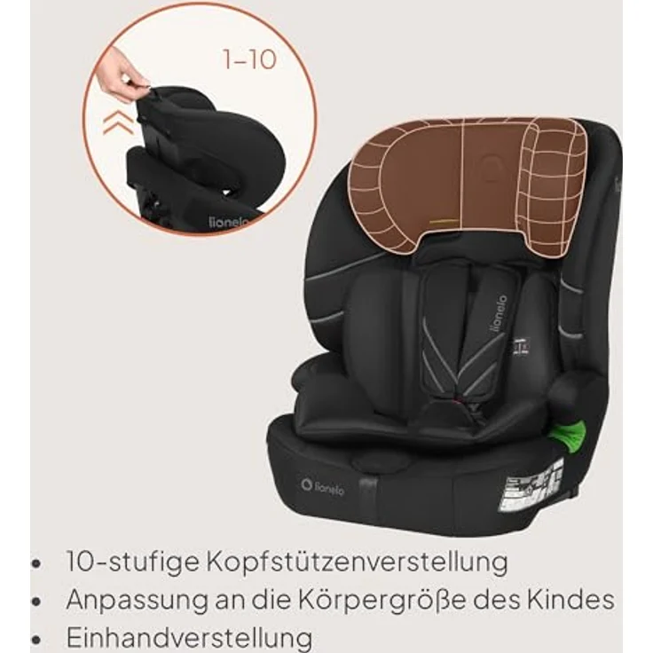lionelo Autokindersitz LEVI FIX I-SIZE, geeignet für Kinder von 76-150 cm, Dri-Seat, ISOFIX, TopTether, 10-fach verstellbare Kopfstütze – Bild 6