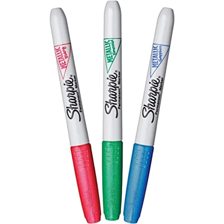 Sharpie Permanentmarker Metallic, 3er Set in Rubin, Smaragd und Saphir, wasserfeste Tinte, 1,4mm Rundspitze