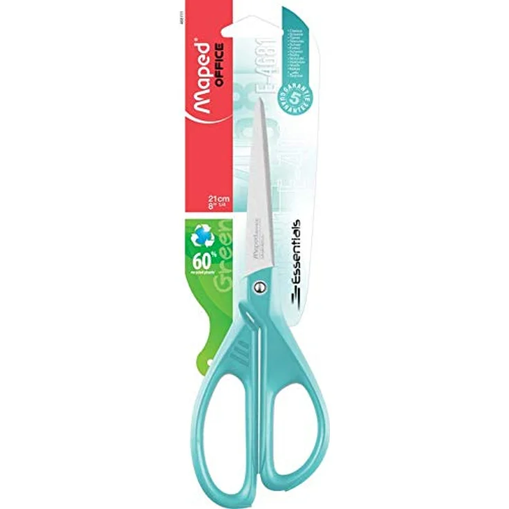 MAPED Papierschere ESSENTIALS, 21 cm, türkis, aus 60 % recyceltem Kunststoff, Edelstahlklingen, umweltfreundliche Verpackung – Bild 4