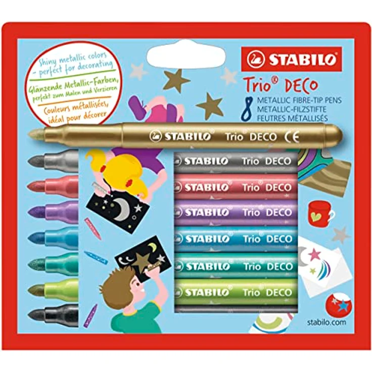Metallic-Filzstift mit robuster XL-Spitze - STABILO Trio DECO - 8er Pack - mit 8 verschiedenen Farben – Bild 1