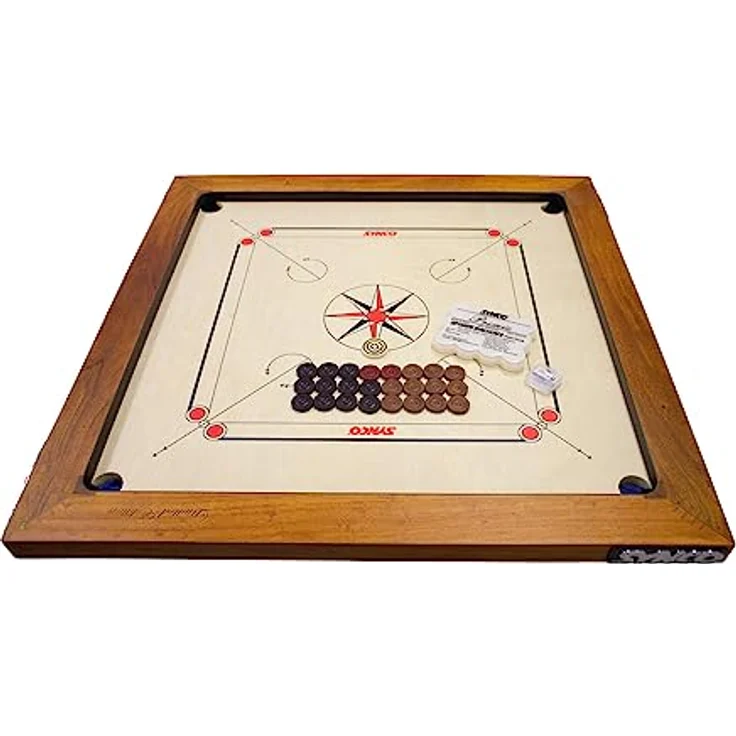 GICO Carrom Board Synco Professional Turnier 74x74 Limited Edition- 2990, Massiv-Hartholzrahmen, 20mm starke Spielfläche, inkl. Profi Spielsteine und Gleitpulver – Bild 1