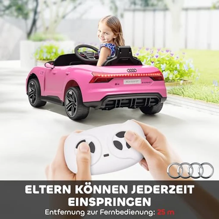 HOMCOM AUDI RS E-tron GT, Kinder Elektroauto 12V mit Fernbedienung, 2 Motoren, 4 gefederten Rädern, Hupe, Scheinwerfer, Musik, Sanftstart, rosa, für 3-5 Jahre – Bild 4