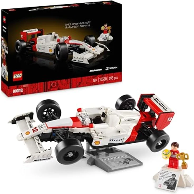 LEGO Icons McLaren MP4/4 & Ayrton Senna Modellauto Set, F1 Rennwagen Bausatz für Erwachsene, mit funktionierender Lenkung und detailgetreuem V6-Turbomotor, Sammlerstück, Geschenk-Idee zum Geburtstag, 10330 - Preisvergleich – Bild 1