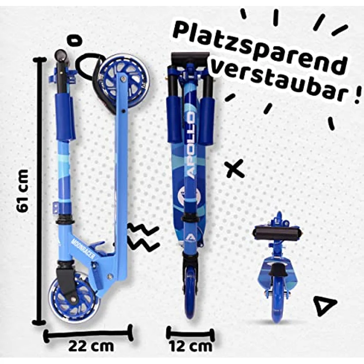 Apollo Scooter LED - Moonracer | City Scooter Kinder mit Federung | City Roller für Kinder klappbar | Tretroller Kinder ab 4 Jahre | sportlicher Cityroller | verstellbar, perfekt als Kinder Roller – Bild 4