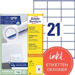 AVERY Zweckform 3481 Adressaufkleber (2.100 Klebeetiketten, 70x41mm auf A4, Papier matt, bedruckbare Absenderetiketten, selbstklebende Adressetiketten mit ultragrip) 100 Blatt, weiß
