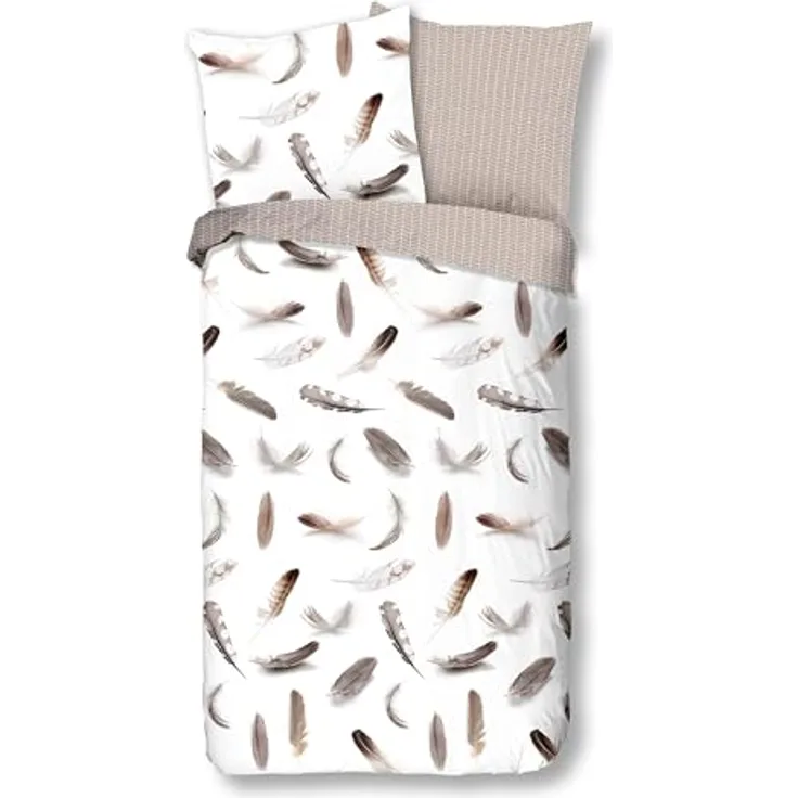Traumschloss Comfort Flanell Bettwäsche »Feathers«, 155x220 & 80x80, 100% Baumwolle, wärmend & kuschelig, weiß