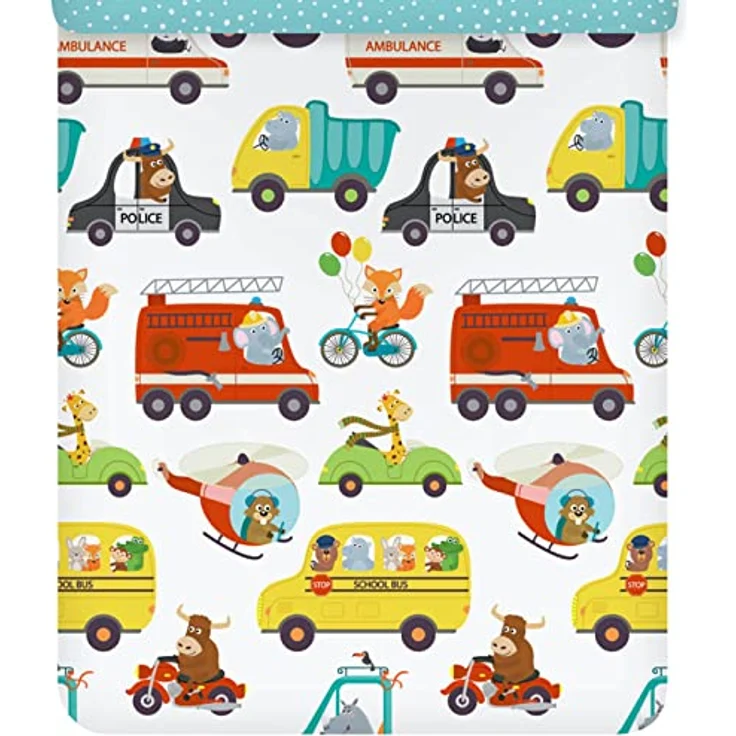 ESPiCO Bettwäsche Trendy Bedding Verkehr Polizei Feuerwehr Schulbus Helikopter Motorrad Cabrio Tiere Renforcé, 135x200 cm, 100% Baumwolle, Kids-Motive, Wendeoptik, weiß gepunktete Abseite – Bild 3