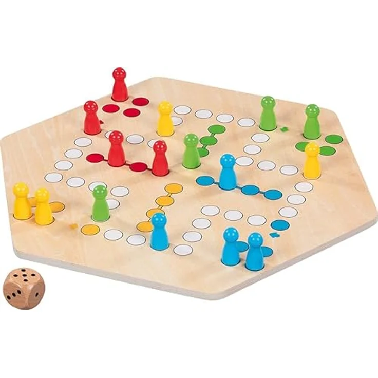 goki Spielesammlung Ludo, beidseitig bedruckt für bis zu 6 Spieler, Holz, klassisches Gesellschaftsspiel für die ganze Familie – Bild 2