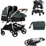 Chipolino Geschwisterkinderwagen Duo Smart klappbar umbaubar verstellbar Fußsack, tannengrün