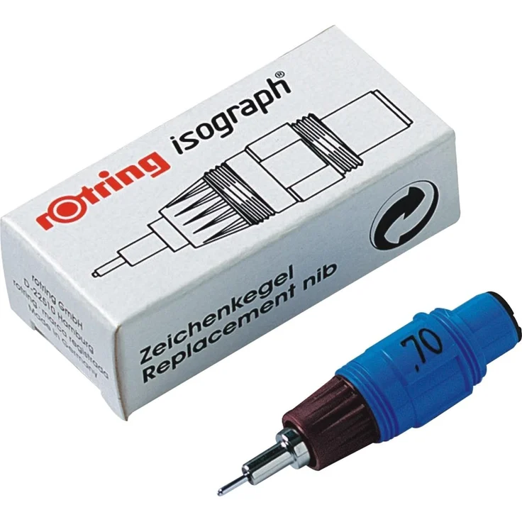 Rotring Zeichenkegel zu Isograph, Hochpräziser Fineliner mit nachfüllbarem Tintenreservoir, Blau/Silber, 0,5 mm