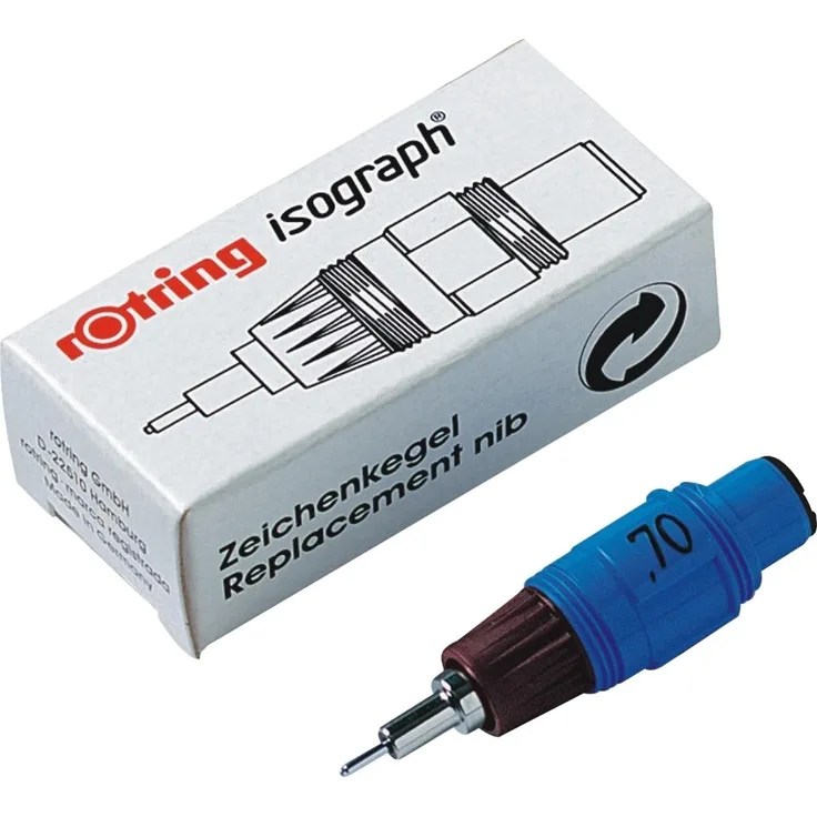 Rotring Zeichenkegel zu Isograph, Hochpräziser Fineliner mit nachfüllbarem Tintenreservoir, Blau/Silber, 0,5 mm