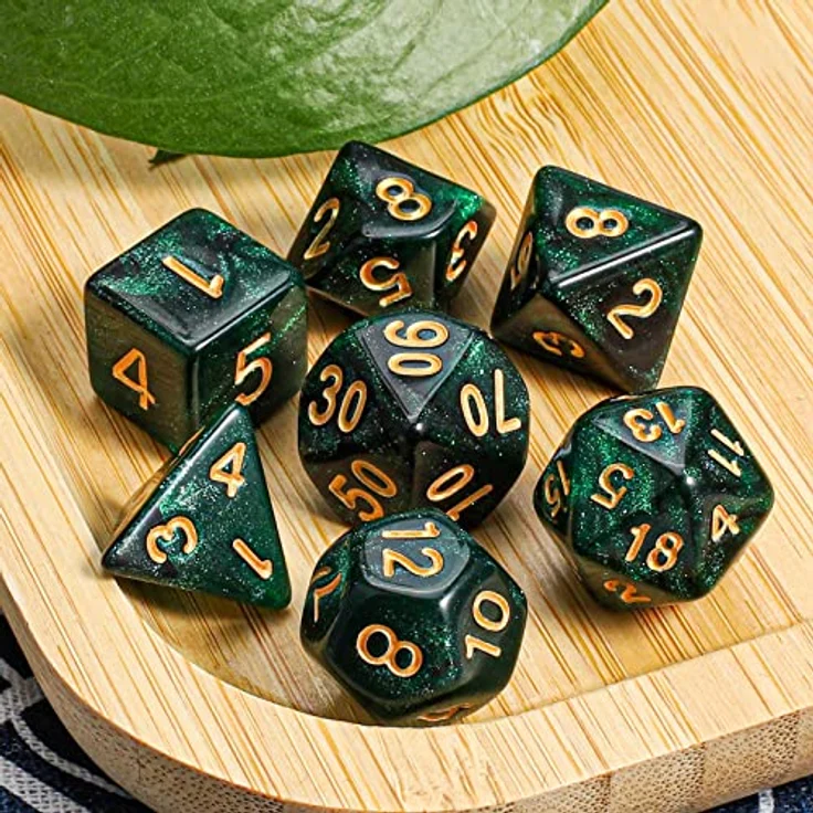 QMAY DND Dice Polyedrisches Würfel Set - 7 Stück für Dungeon und Dragons MTG RPG D&D D20, D12, D10, D%, D8, D6, D4 (Schwarz und Grün) – Bild 5