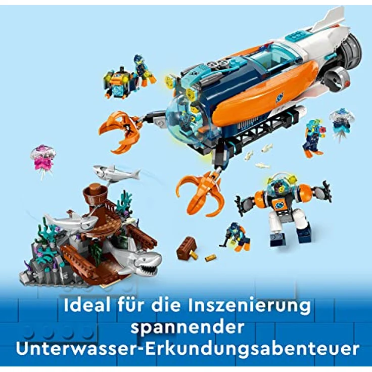 LEGO 60379 City Forscher-U-Boot Spielzeug, Unterwasser-Set mit Drohne, Mech, Minifiguren von Tauchern und Tierfiguren, Geschenk zum Geburtstag für Kinder, Jungen und Mädchen – Bild 3