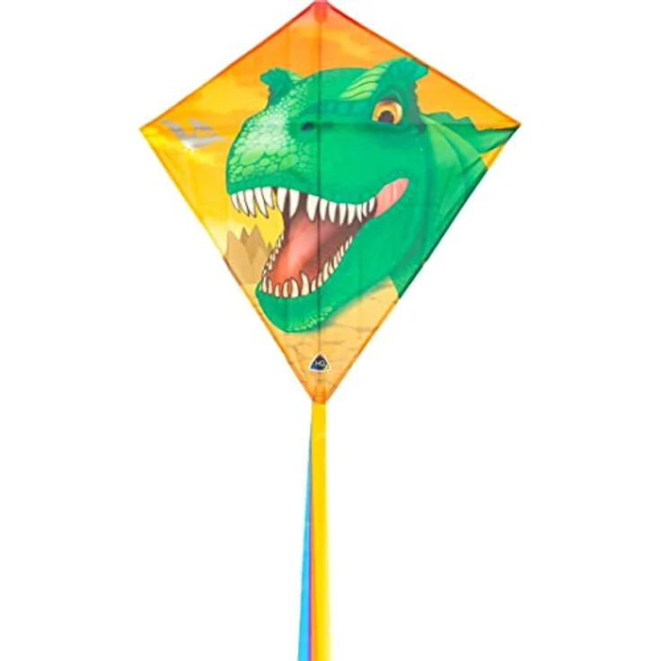 HQ Eddy Kinderdrachen T-Rex, Einleiner Flugdrachen 68x68cm mit 2m Drachenschwanz, inkl. 40m Polyesterschnur auf Spule, geeignet für wenig Wind, ab 5 Jahre – Bild 1