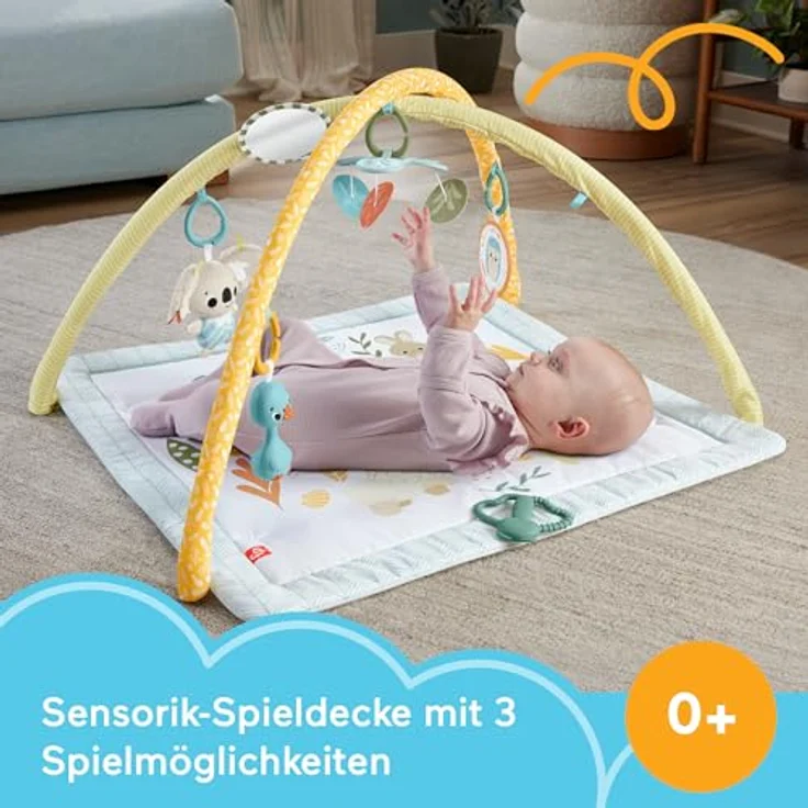 Fisher-Price® Simply Senses Spieldecke mit Spielbogen, sensorische Erlebnisdecke mit 6 frei positionierbaren Spielzeugen, Koala und Mobile, farbenfroh – Bild 2