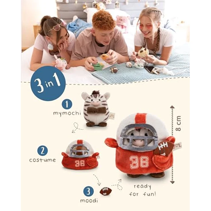 NICI Kuscheltier Zebra Stripey 8cm mit Footballkostüm und Football in Geschenkbox, braun, mymochi Kawaii-Design, weich und kuschelig – Bild 5