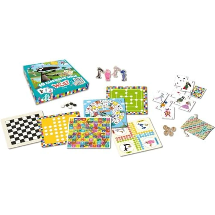 AUZOU 10 Klassische Spiele mit Wolf, Spielesammlung für 1–4 Spieler ab 4 Jahren, familienfreundliches Spieleset für Spieleabend und Familienspaß – Bild 2