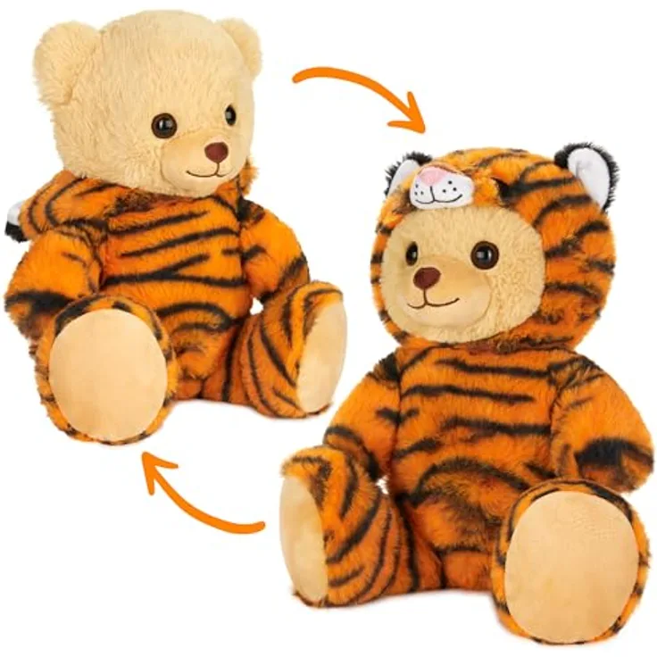 BRUBIES Teddy Tiger, 25 cm Teddybär im Tigerkostüm mit abnehmbarer Kapuze, extra weiches Plüschtier für kuschelige Abenteuer