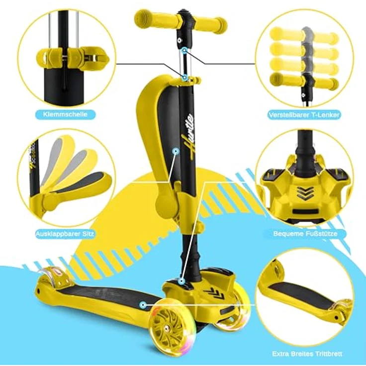 Hurtle ScootKid 3-Rad-Roller für Kinder, verstellbarer Lenker, rutschfeste Plattform, mit blinkenden LED-Rädern, für Jungen/Mädchen, 2-12 Jahre – Bild 4
