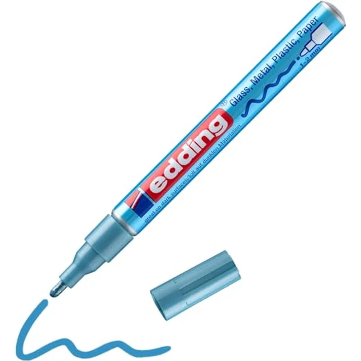 edding 751 Glanzlackmarker - hell-blau metallic - 1 Lackmarker - Rundspitze 1-2 mm - Lackstift für Glas, Stein, Holz, Kunststoff und Papier - wasserfest, stark deckend – Bild 1