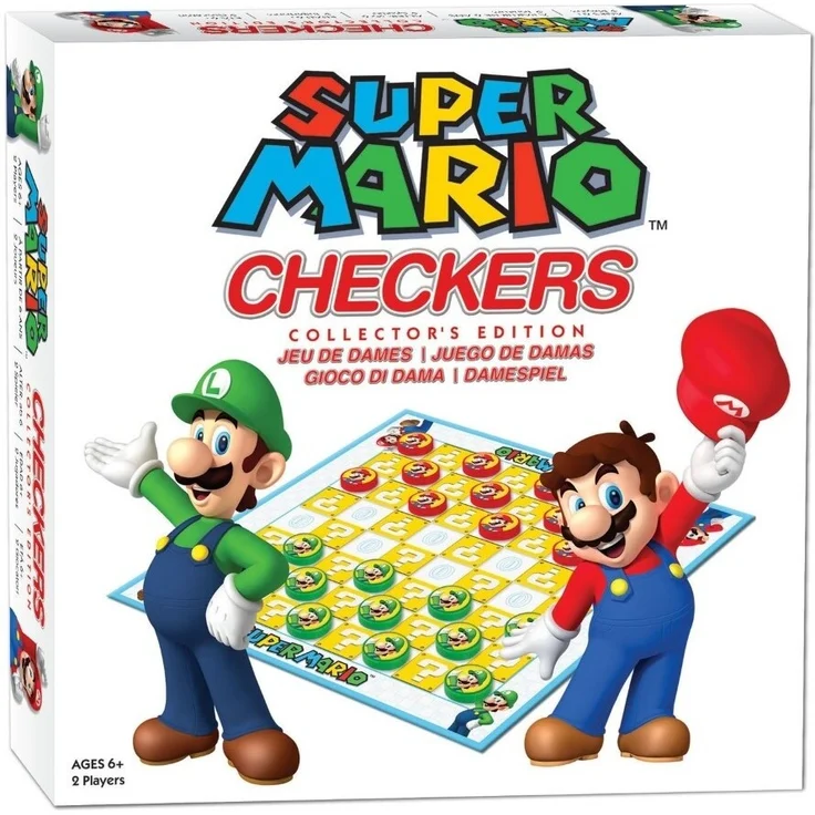 USA-OPOLY Super Mario Checkers, Collector's Edition, Brettspiel für 2 Spieler, ab 6 Jahren, individueller Spielbrett-Design, Sammlerbox