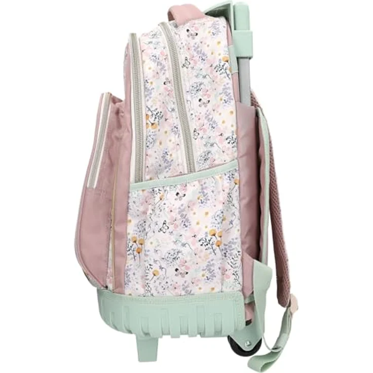 Depesche 13305 TOPModel Summer Feeling, Schulrucksack Trolley in Rosa und Salbeigrün, mit Model Motiv und Blumen Muster, 3 Fächer, Teleskopgriff und Rollen – Bild 3