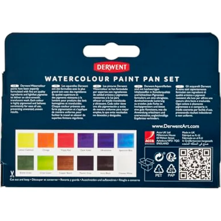 Derwent Aquarellfarben, 12-teiliger Malkasten mit wasserlöslichen Farben, Profi-Qualität, Reisegröße, inklusive Mini-Wassertankpinsel, 2306323 – Bild 3