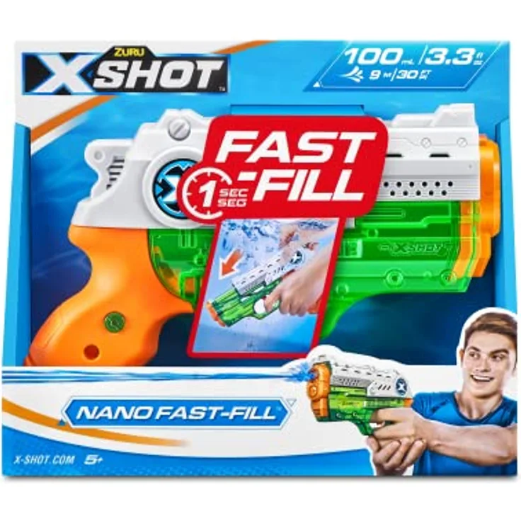 ZURU XSHOT Fast Fill Nano Water Blaster Wasserpistole, Schießt bis zu 9 m, 56333-2023, blau