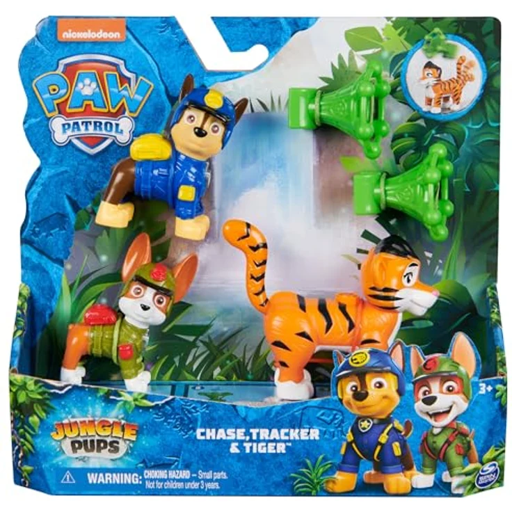 Spin Master Paw Patrol Dschungel Figurenset, 3-teilig mit 2 Welpenfiguren und Dschungeltier, pegboardable – Bild 1